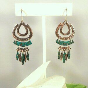 Retired SILPADA Earrings "Elements" W2936 - Silver & Brass Plus Green Enamel